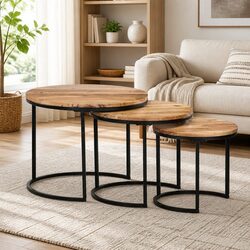 Solid Wood Acacia Nesting Tables 3 pcs Brown Set