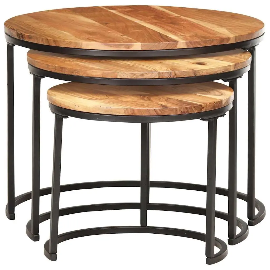 Solid Wood Acacia Nesting Tables 3 pcs Brown Set