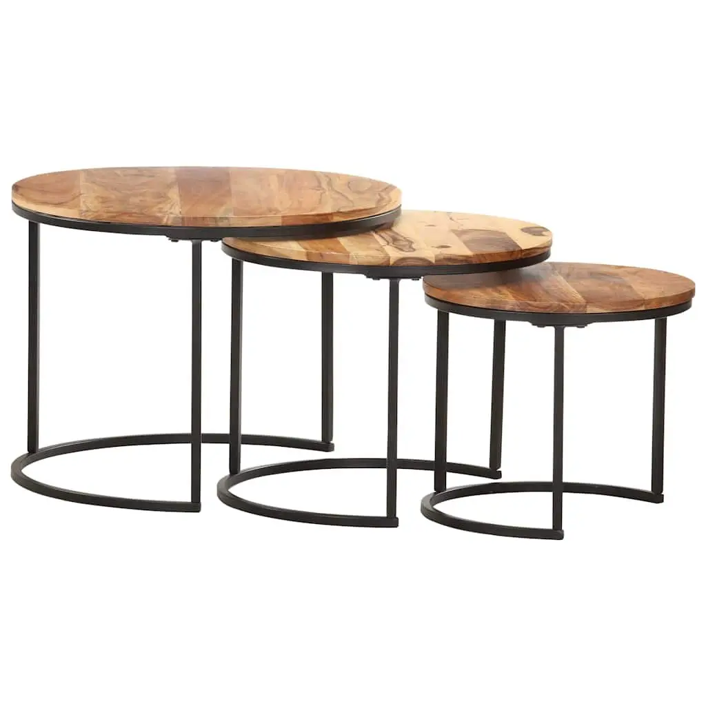 Solid Wood Acacia Nesting Tables 3 pcs Brown Set