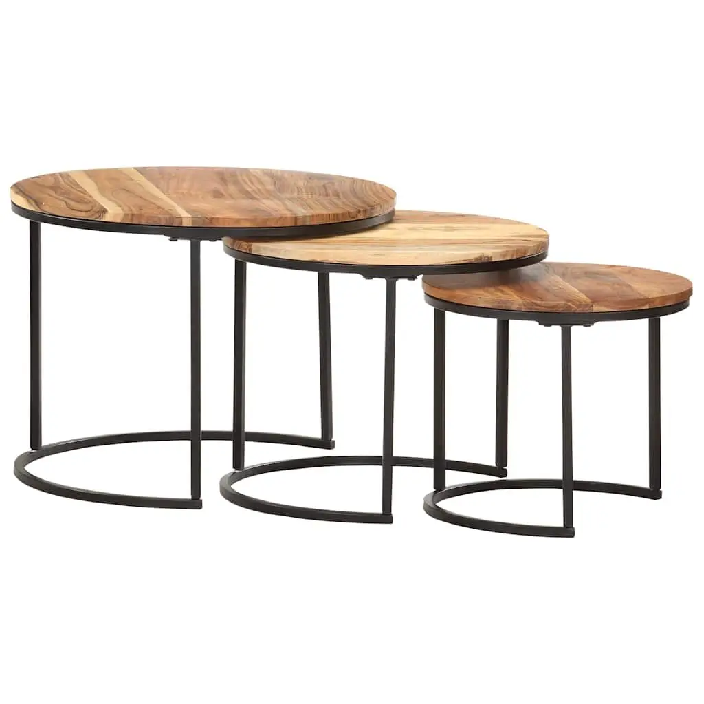 Solid Wood Acacia Nesting Tables 3 pcs Brown Set