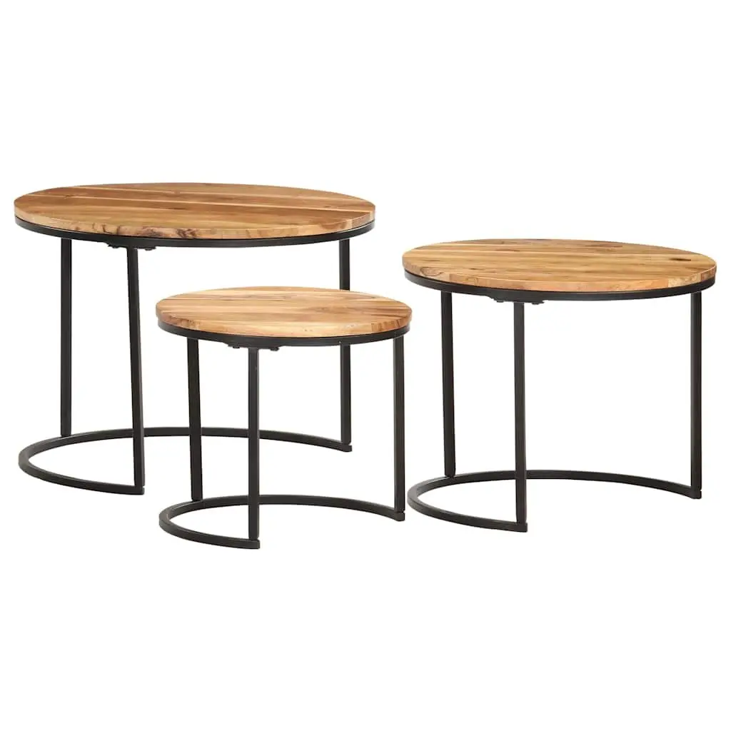 Solid Wood Acacia Nesting Tables 3 pcs Brown Set