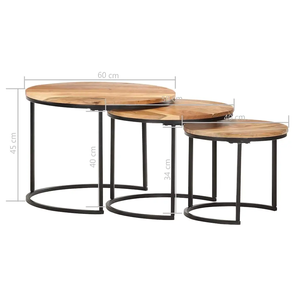 Solid Wood Acacia Nesting Tables 3 pcs Brown Set