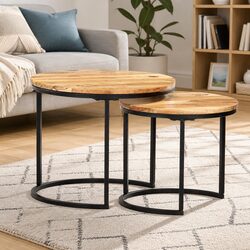 Elegant Acacia Wood Nesting Tables Set of 2