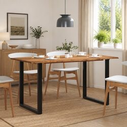 Solid Wood Dining Table in Rustic Industrial Style