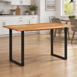Rustic Acacia Wood Dining Table with Steel Legs