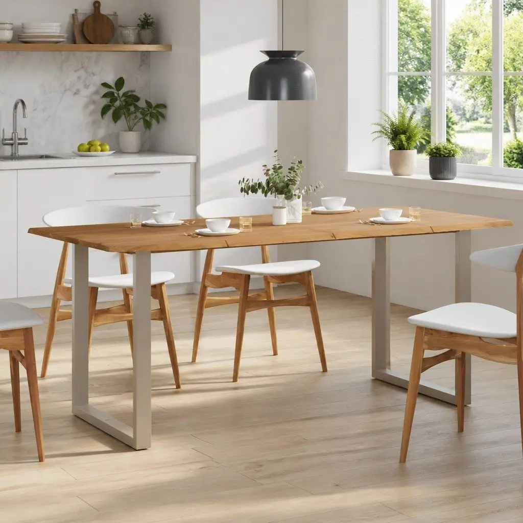 Dining Table Brown 180x90x76cm Solid Acacia Wood with Steel Legs