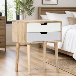 Rustic Mango Wood Bedside Cabinet with 2 Drawers