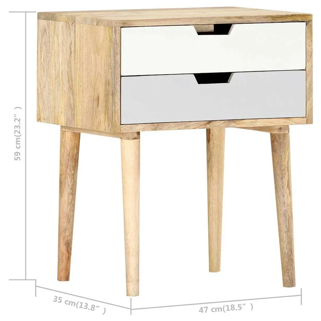 Bedside Cabinet 47x35x59cm Solid Mango Wood Nightstand with 2 Drawers Bedroom