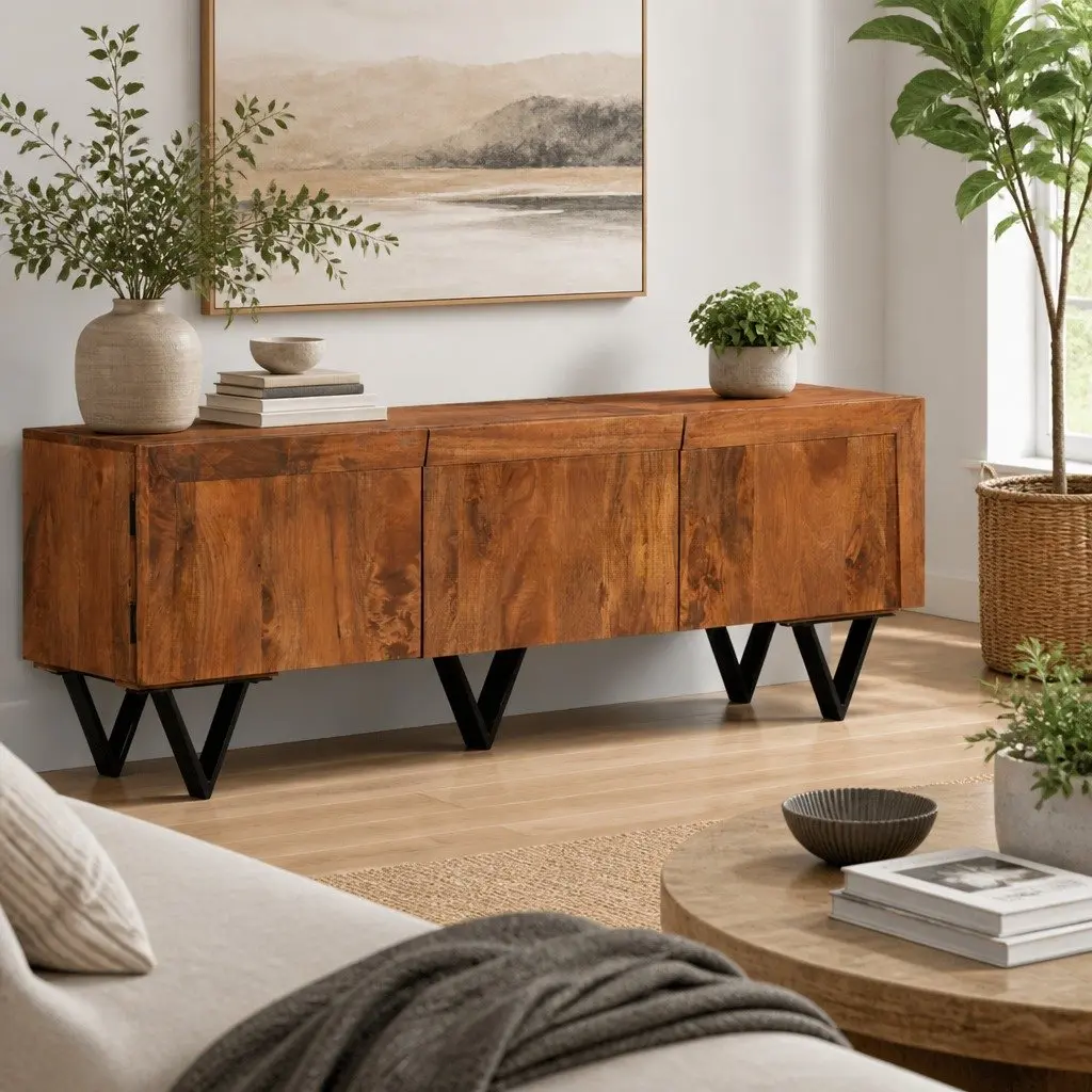 TV Cabinet Rustic Brown 140x30x46 cm Solid Mango Wood