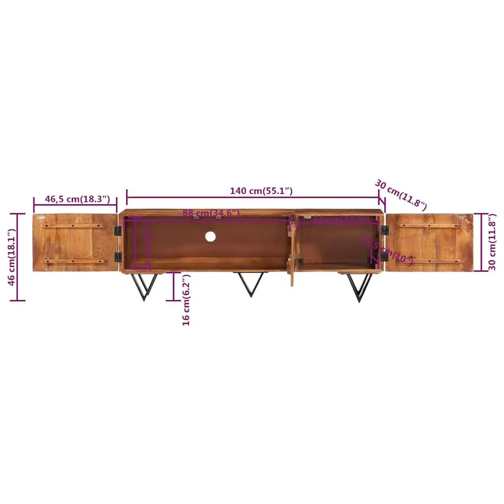 TV Cabinet Rustic Brown 140x30x46 cm Solid Mango Wood