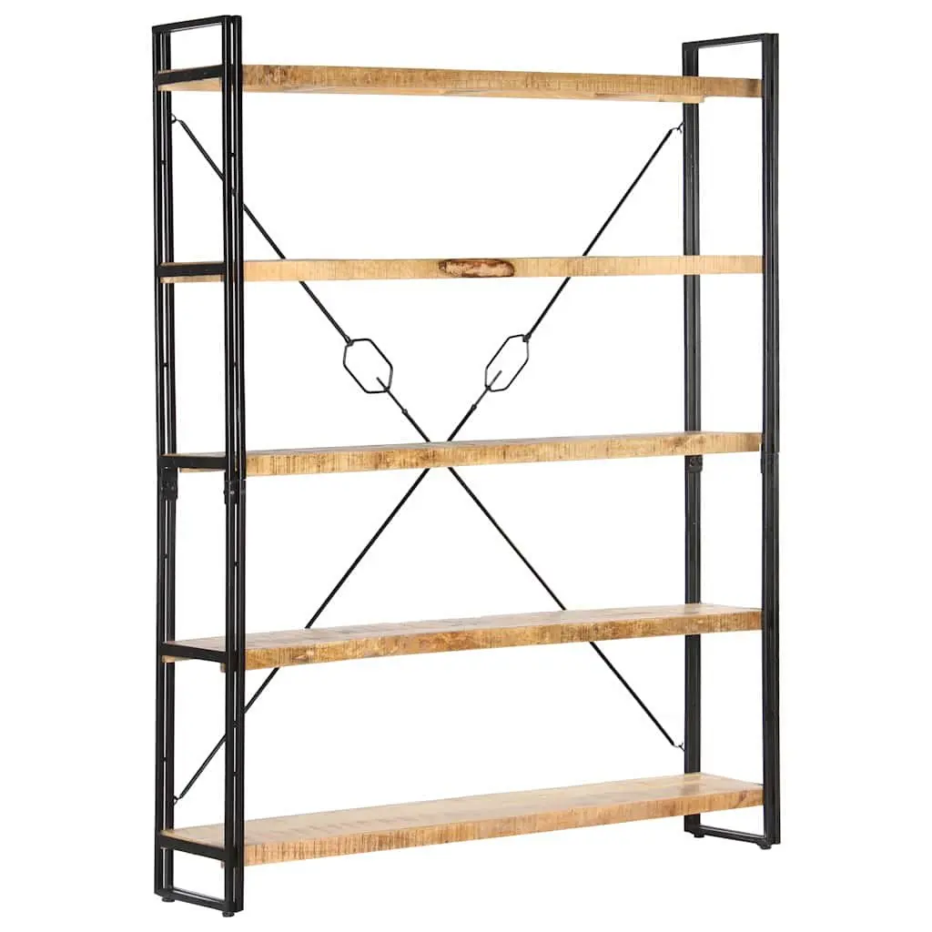 5-Tier Bookcase Industrial 140x30x180 cm Solid Mango Wood Shelving Unit