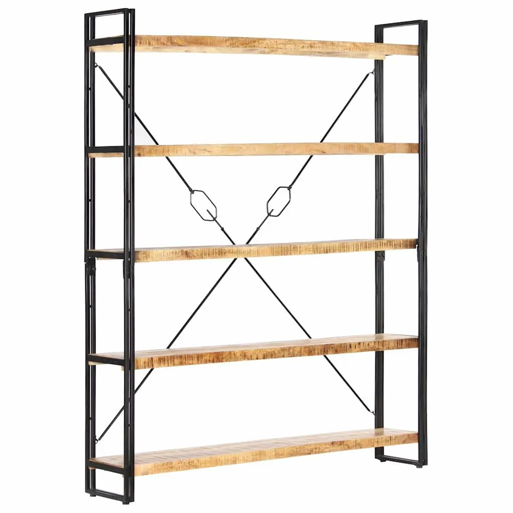 5-Tier Bookcase Industrial 140x30x180 cm Solid Mango Wood Shelving Unit