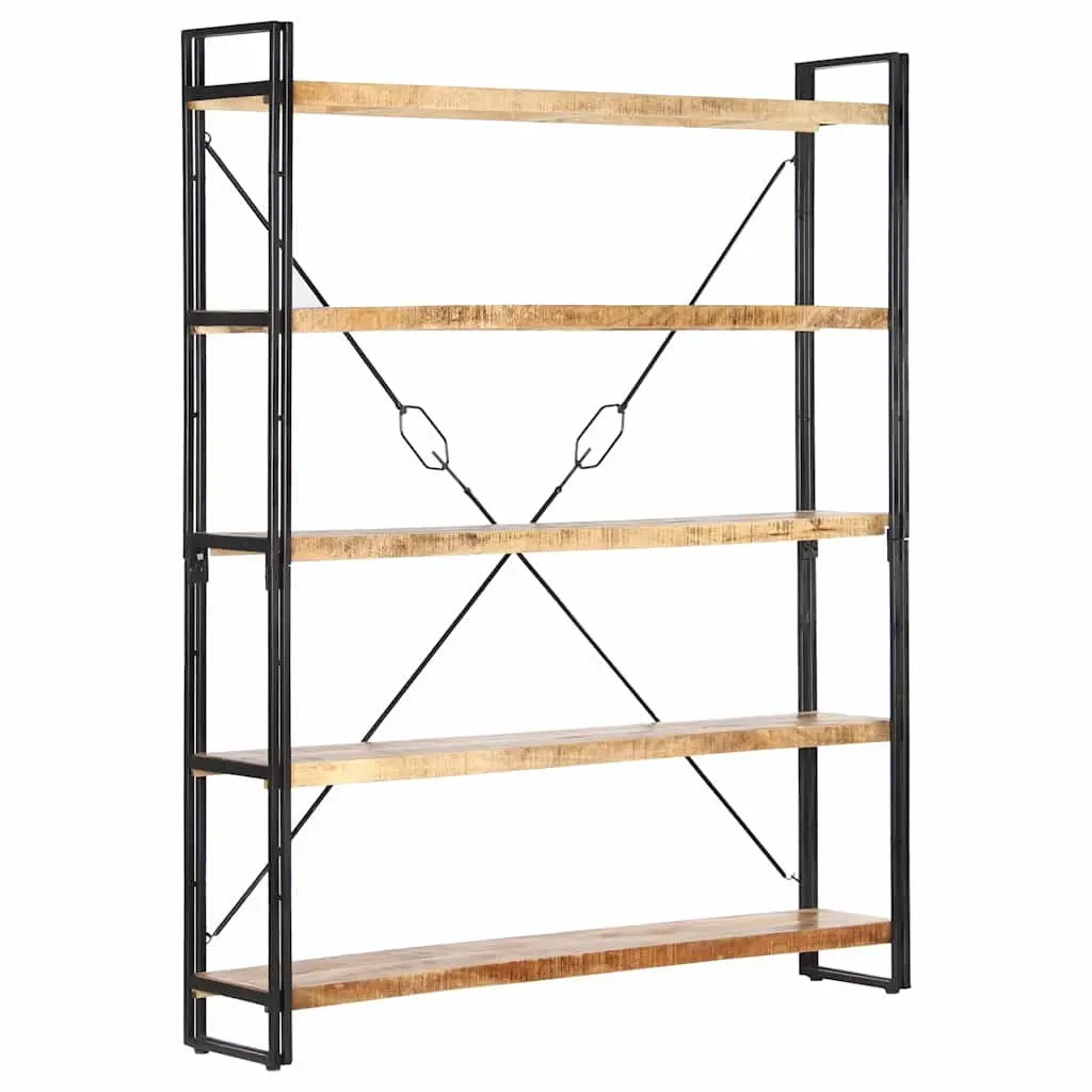5-Tier Bookcase Industrial 140x30x180 cm Solid Mango Wood Shelving Unit