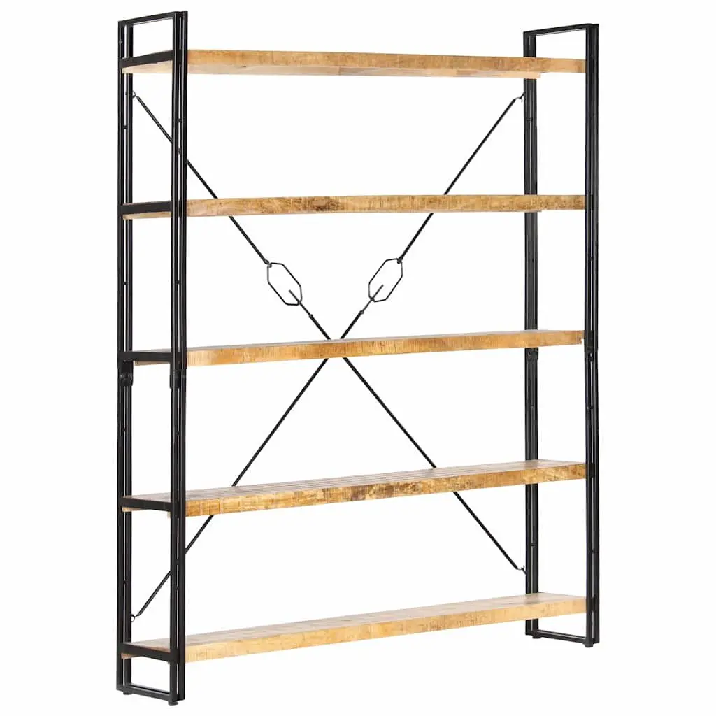 5-Tier Bookcase Industrial 140x30x180 cm Solid Mango Wood Shelving Unit