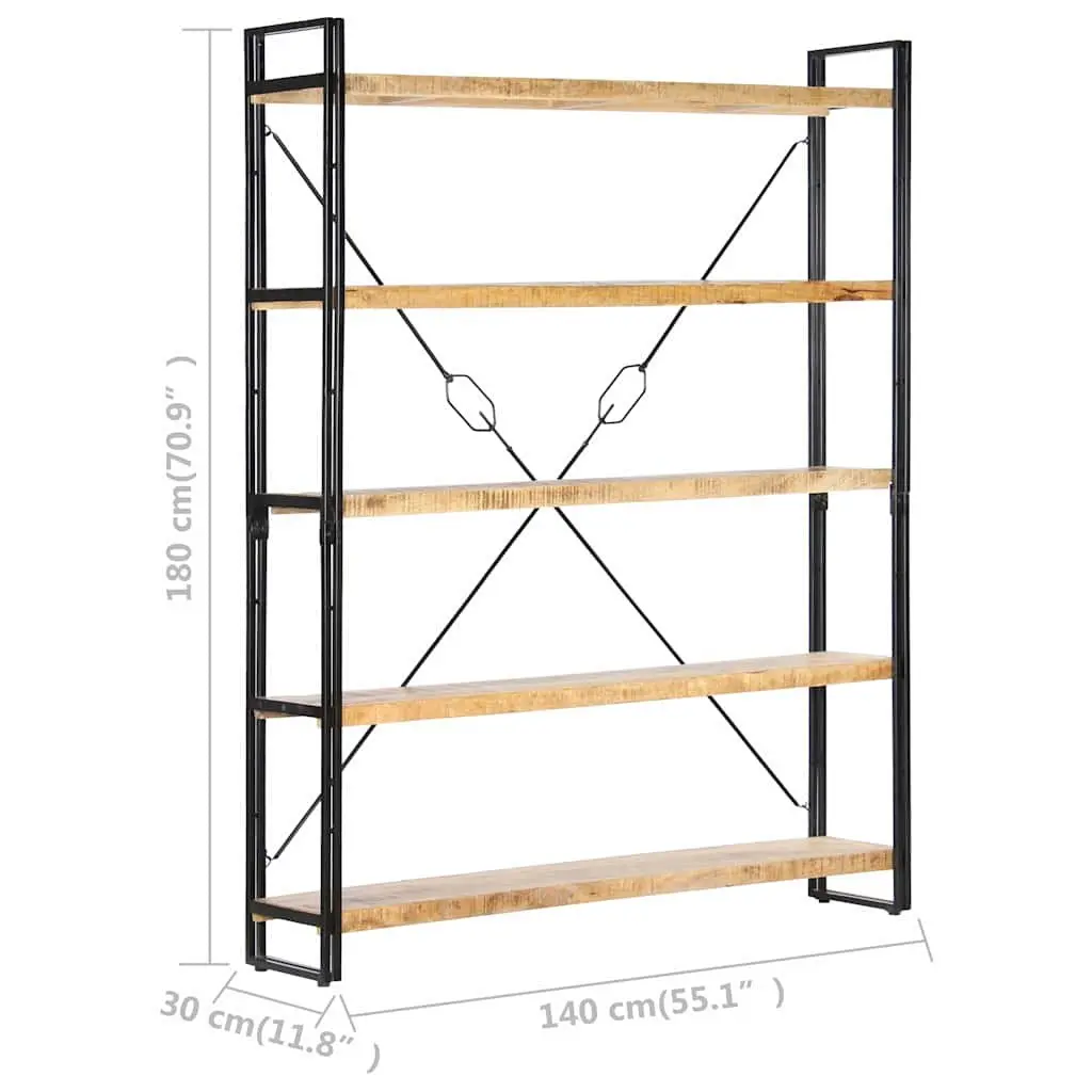 5-Tier Bookcase Industrial 140x30x180 cm Solid Mango Wood Shelving Unit