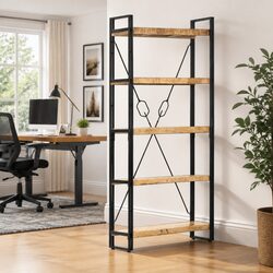 5-Tier Mango Wood Bookcase 90x30x180 cm for Home Storage