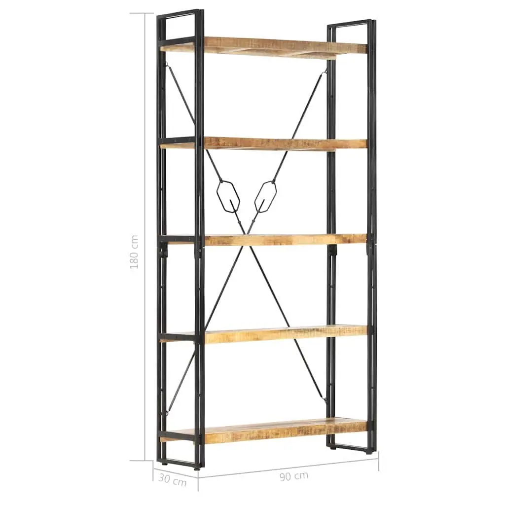 5-Tier Mango Wood Bookcase 90x30x180 cm for Home Storage