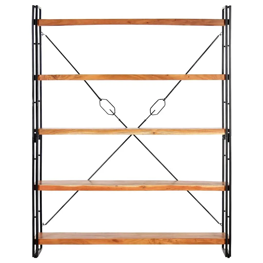 5-Tier Bookcase Industrial Style 140x30x180cm Solid Acacia Wood Steel Frame