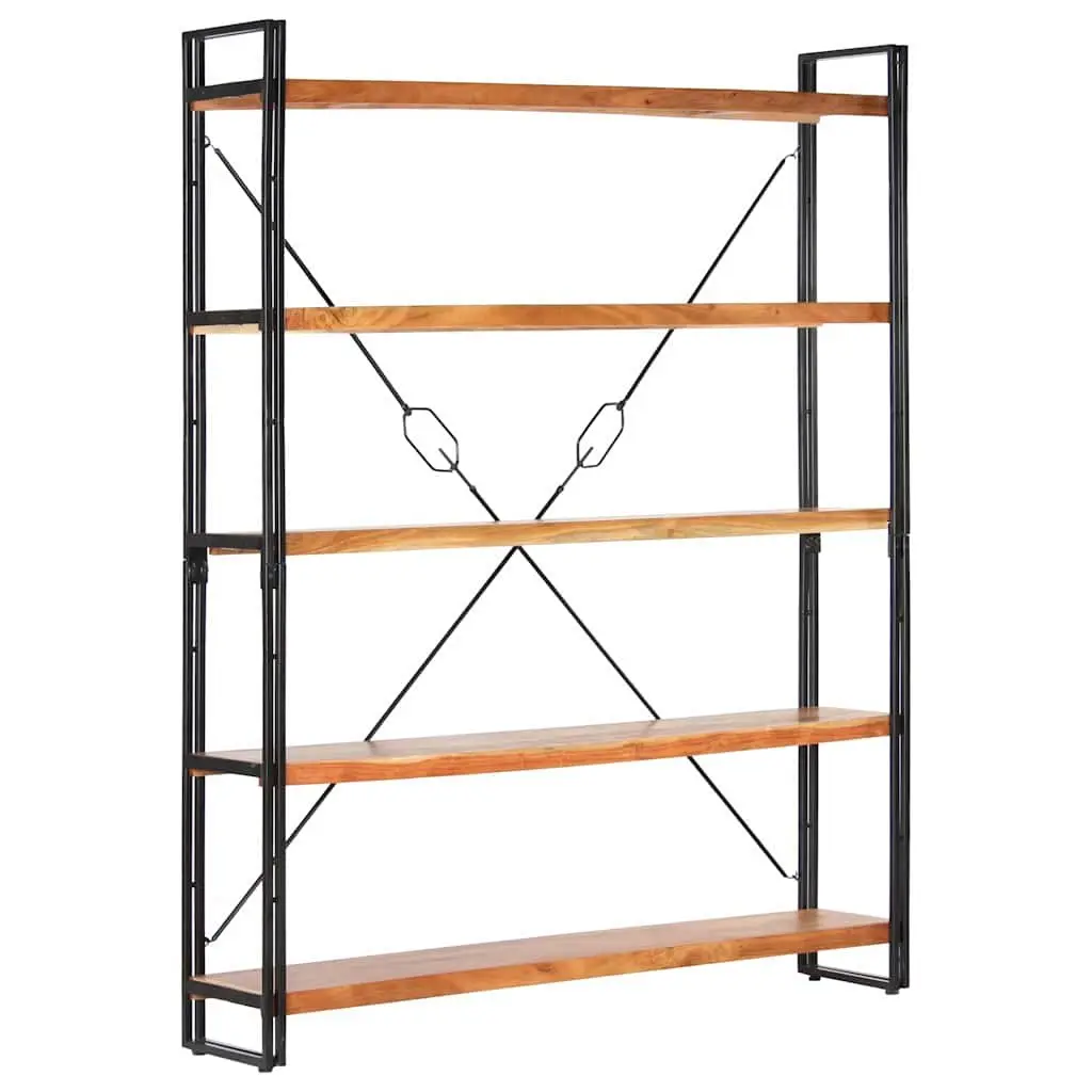 5-Tier Bookcase Industrial Style 140x30x180cm Solid Acacia Wood Steel Frame