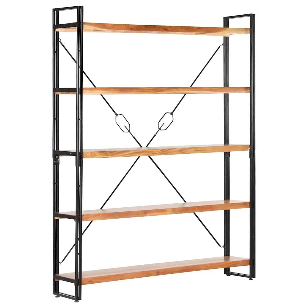5-Tier Bookcase Industrial Style 140x30x180cm Solid Acacia Wood Steel Frame
