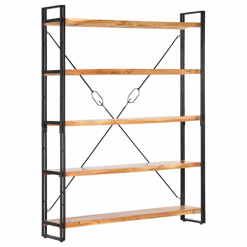 5-Tier Bookcase Industrial Style 140x30x180cm Solid Acacia Wood Steel Frame
