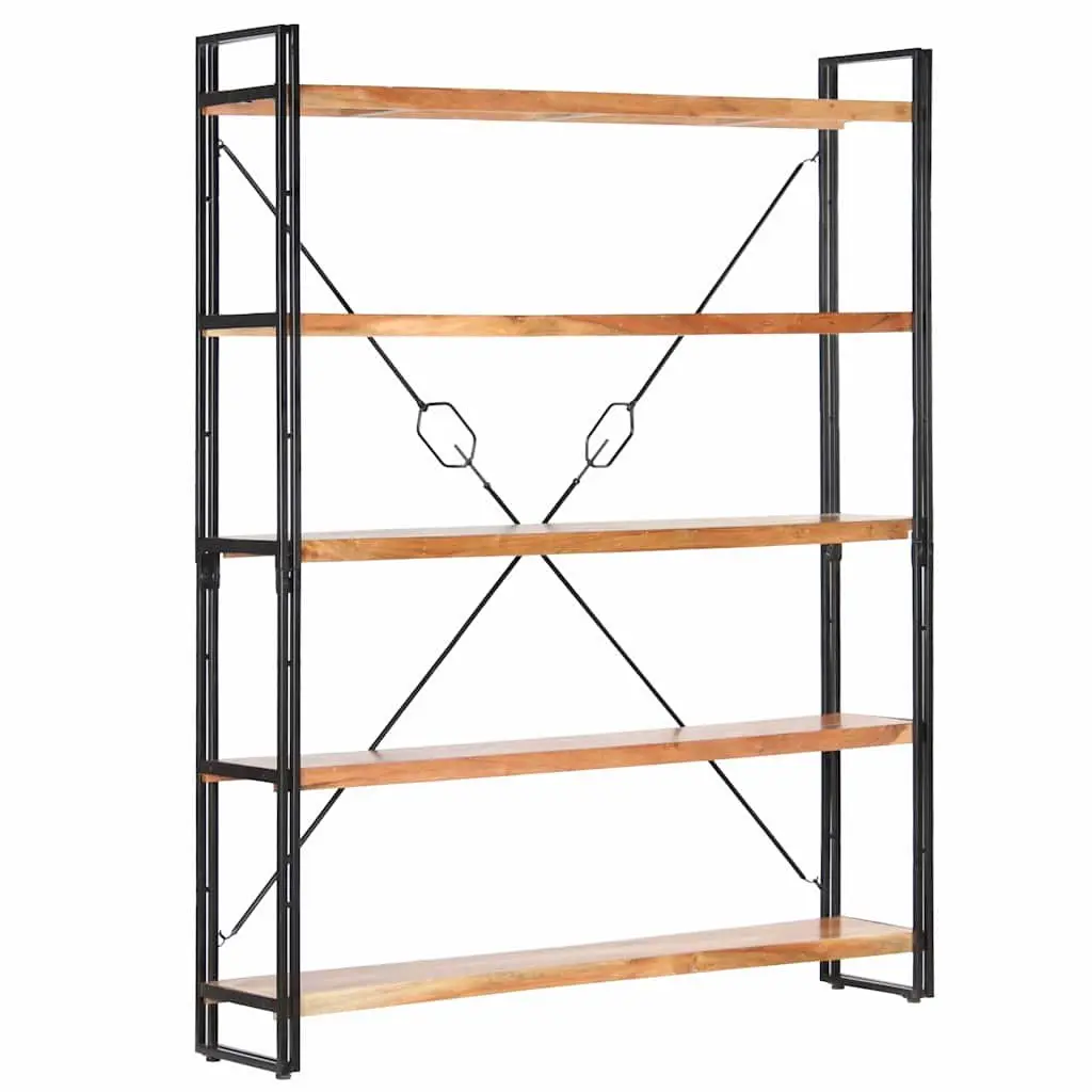 5-Tier Bookcase Industrial Style 140x30x180cm Solid Acacia Wood Steel Frame