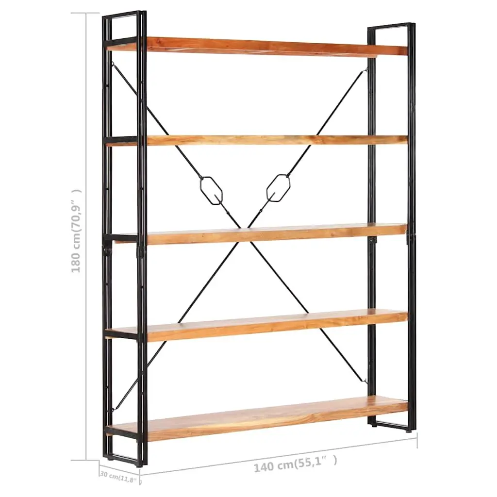 5-Tier Bookcase Industrial Style 140x30x180cm Solid Acacia Wood Steel Frame