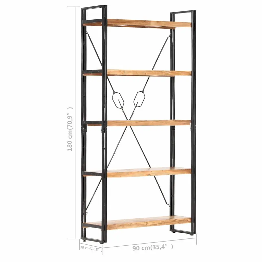 5-Tier Wooden Bookcase 90x30x180cm Industrial Standing Shelf Storage Display