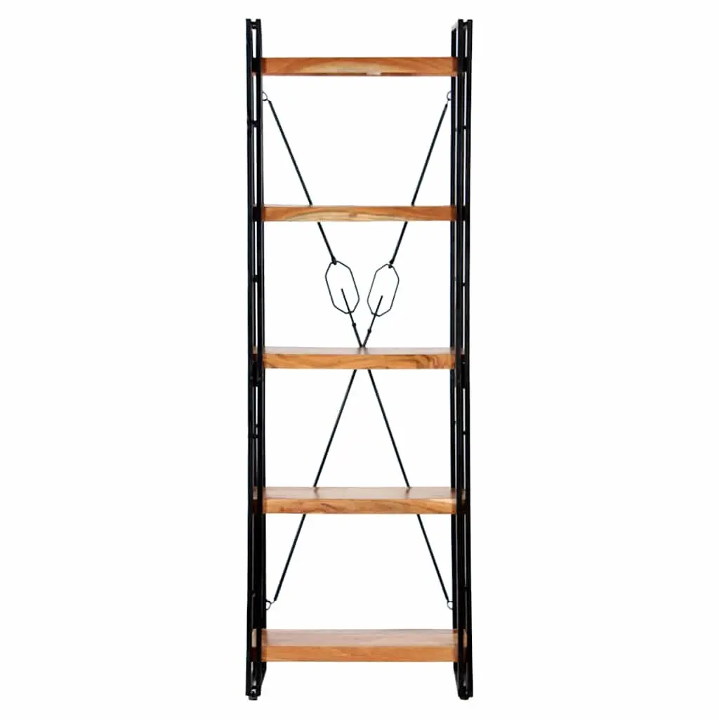 5-Tier Bookcase in Solid Acacia Wood and Steel Frame