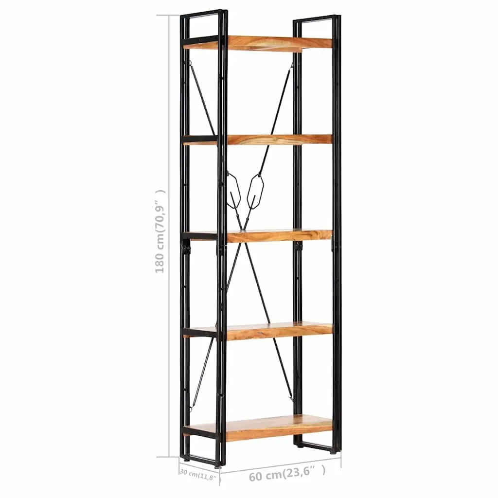 5-Tier Bookcase in Solid Acacia Wood and Steel Frame