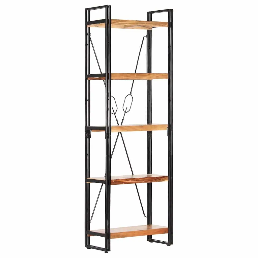 5-Tier Bookcase in Solid Acacia Wood and Steel Frame