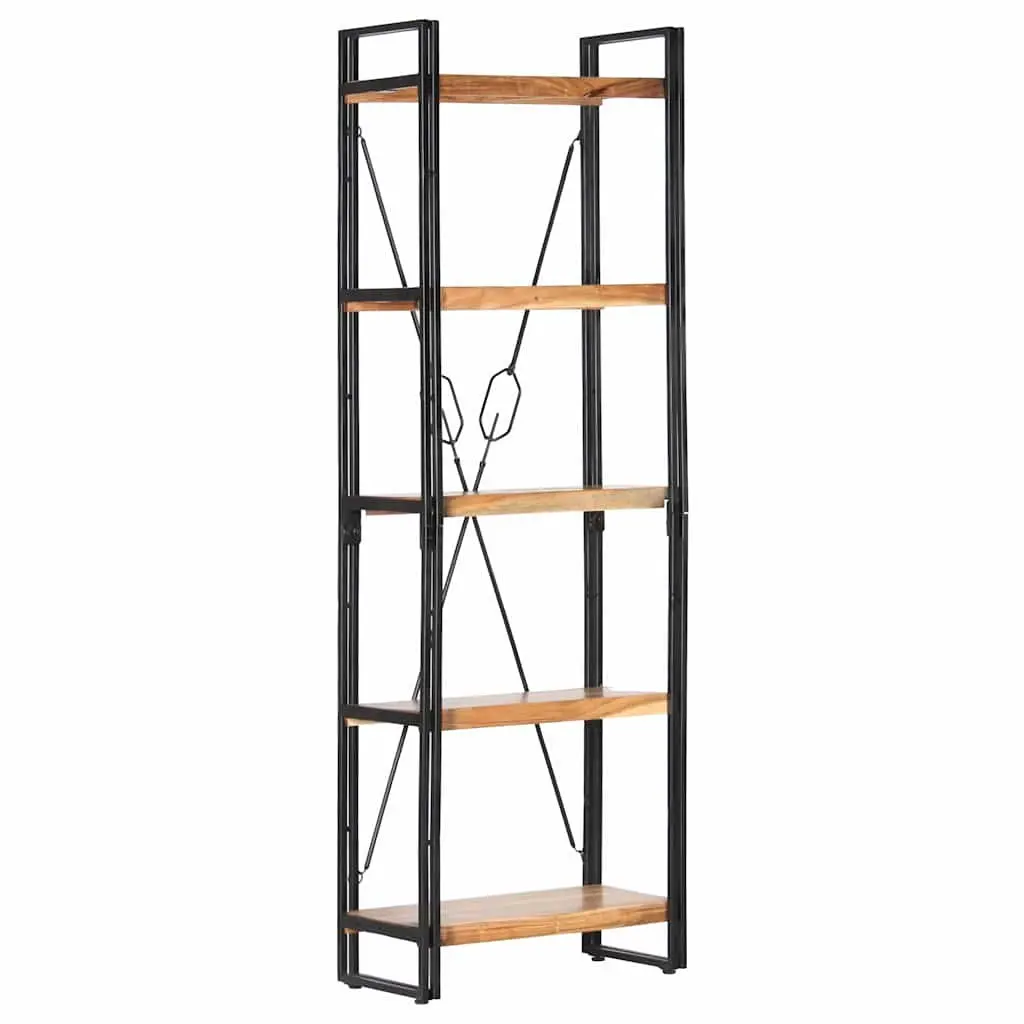 5-Tier Bookcase in Solid Acacia Wood and Steel Frame