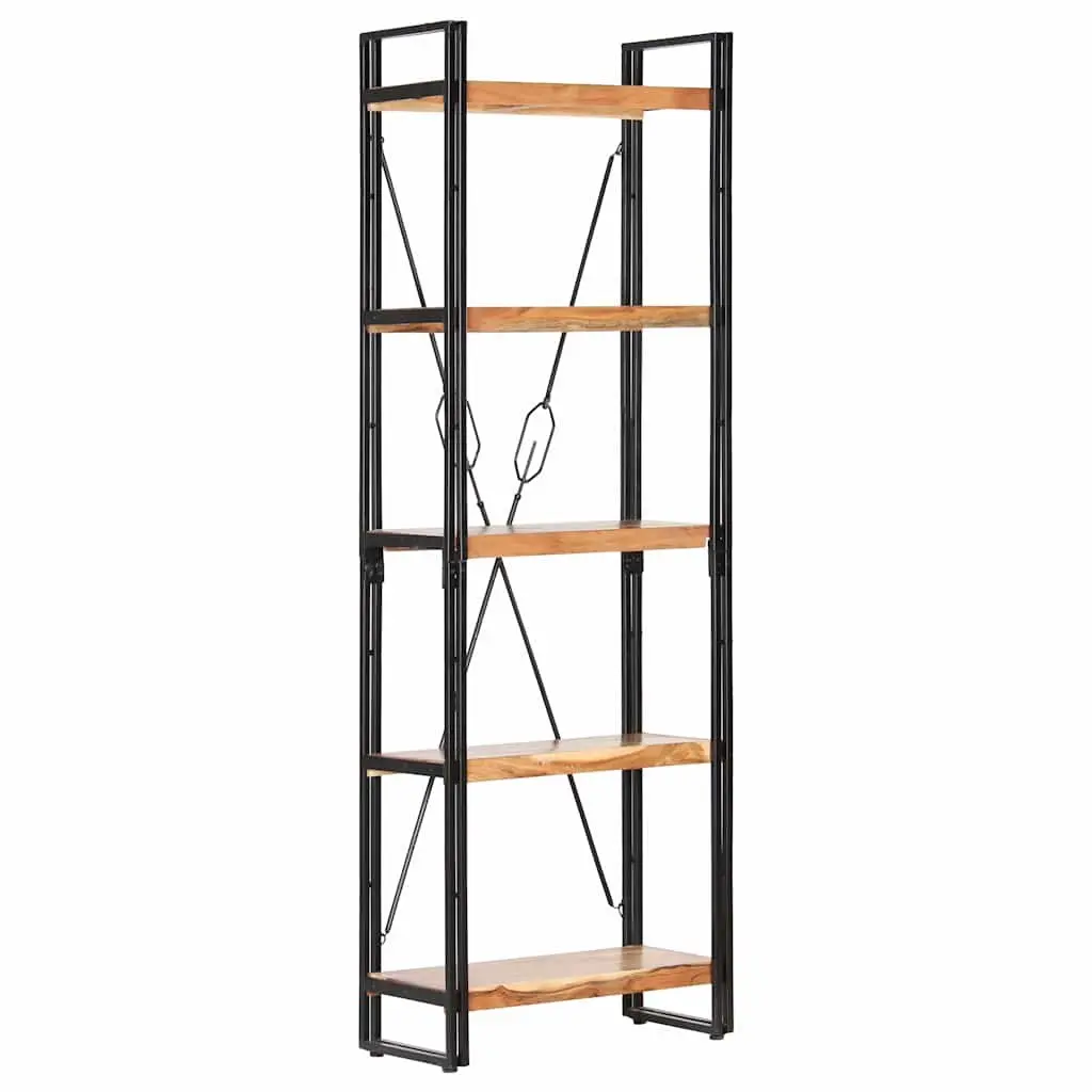 5-Tier Bookcase in Solid Acacia Wood and Steel Frame
