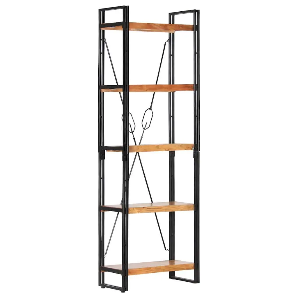 5-Tier Bookcase in Solid Acacia Wood and Steel Frame