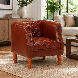 Comfortable Brown Goat Leather Tub Chair for Living Rooms