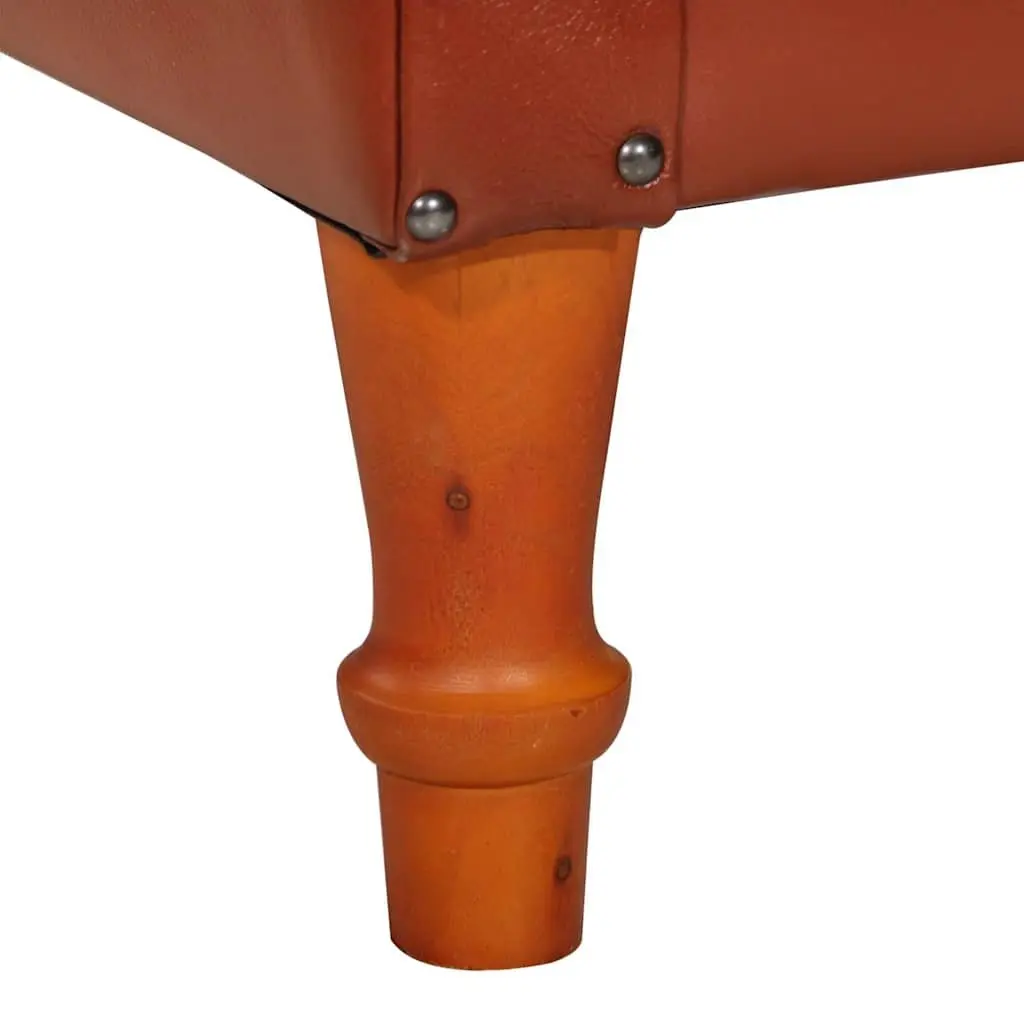 Tub Chair Brown Goat Leather Padded Comfort Solid Mango Wood Legs