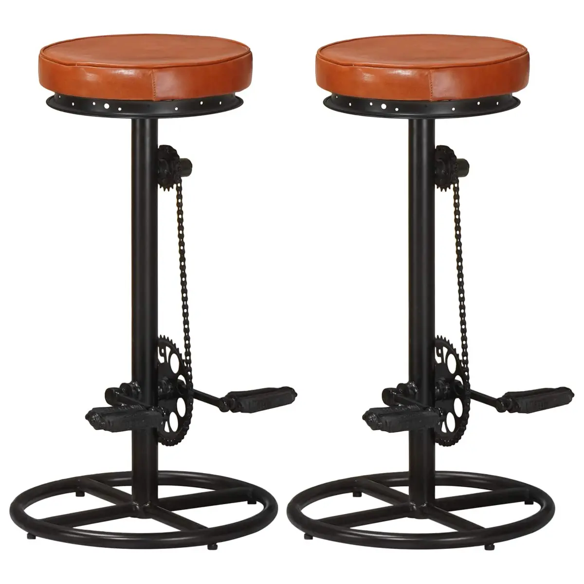 Bar Stools 2 pcs Brown Goat Leather Bicycle Pedal Footrest Industrial Design