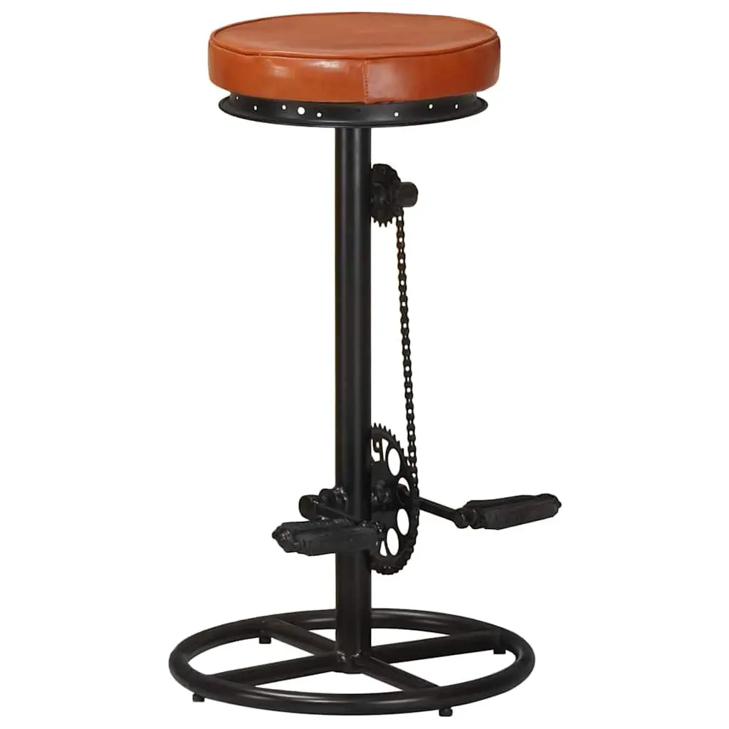 Bar Stools 2 pcs Brown Goat Leather Bicycle Pedal Footrest Industrial Design