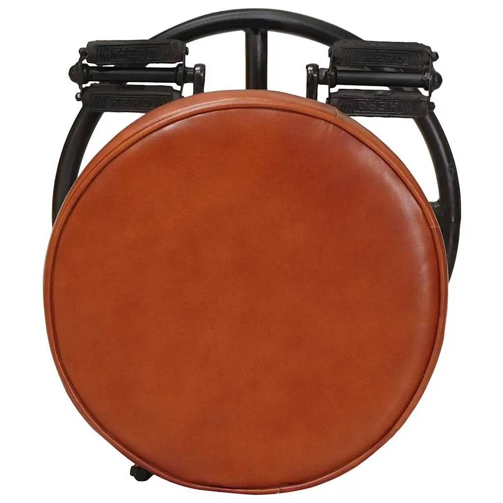 Bar Stools 2 pcs Brown Goat Leather Bicycle Pedal Footrest Industrial Design
