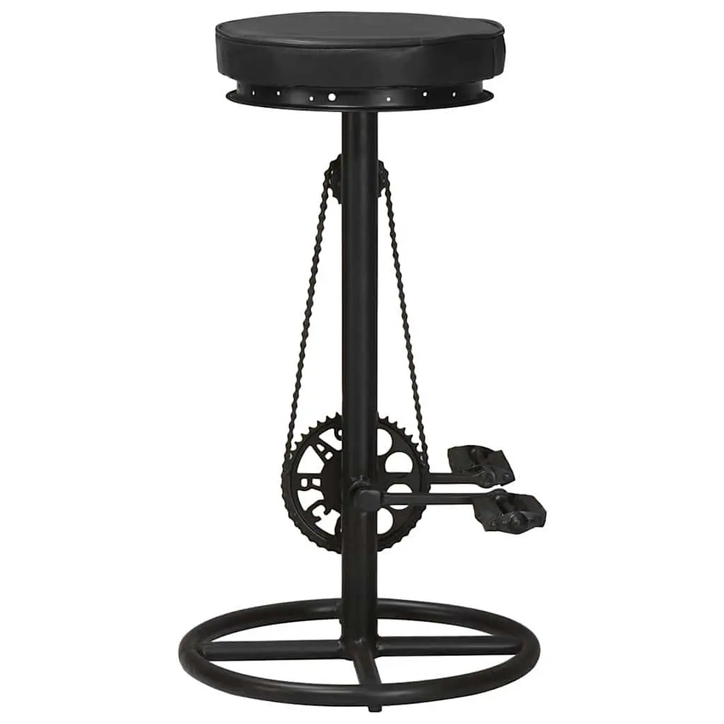 Bar Stools 2 pcs Black Leather Bicycle Pedal Footrest Industrial Design Seating