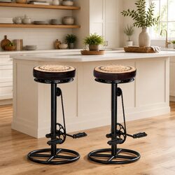 Warm Brown Bar Stools with Bicycle Pedal Footrest - 2 pcs