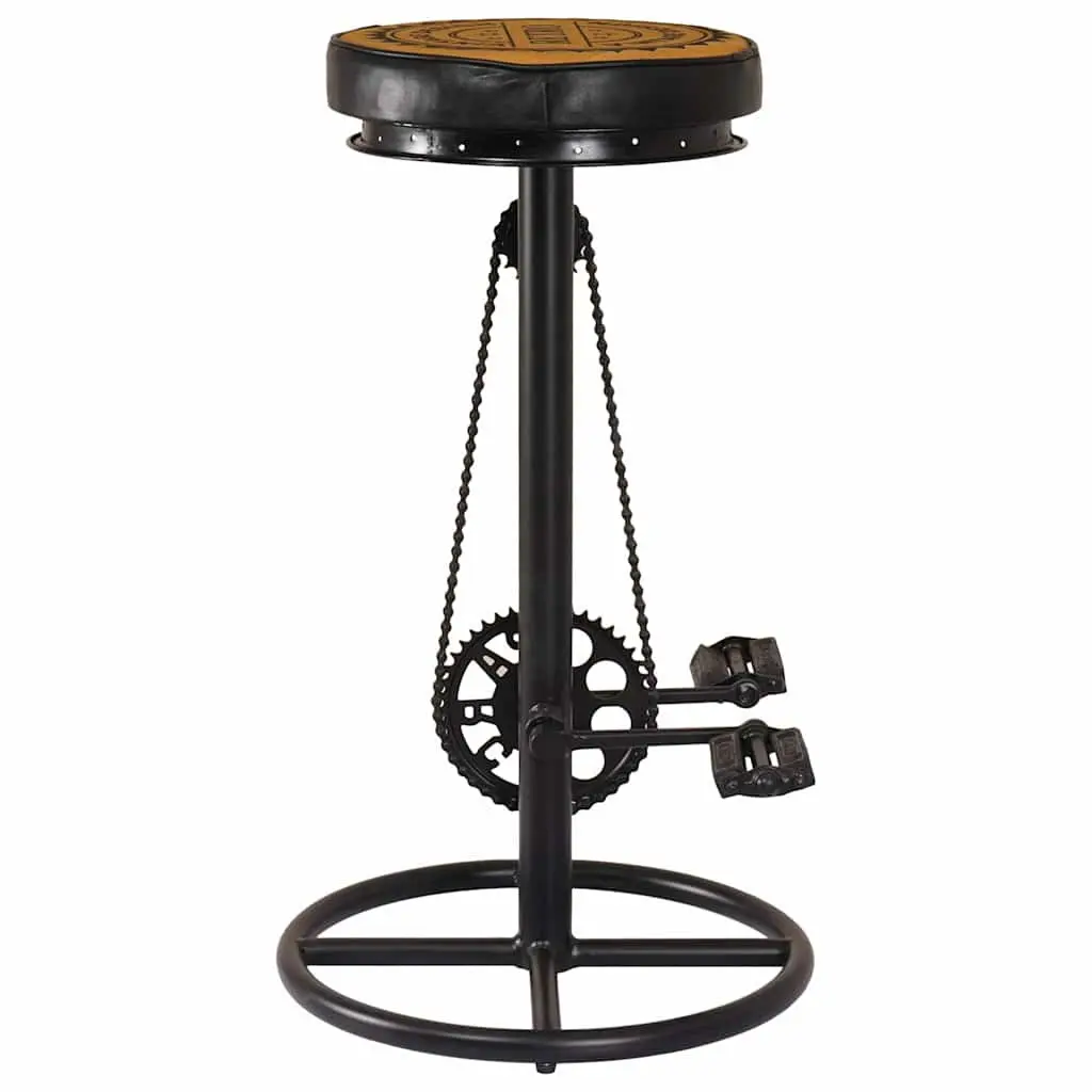 Bar Stools with Bicycle Pedal Footrest 2 pcs Real Leather Upholstered Seating