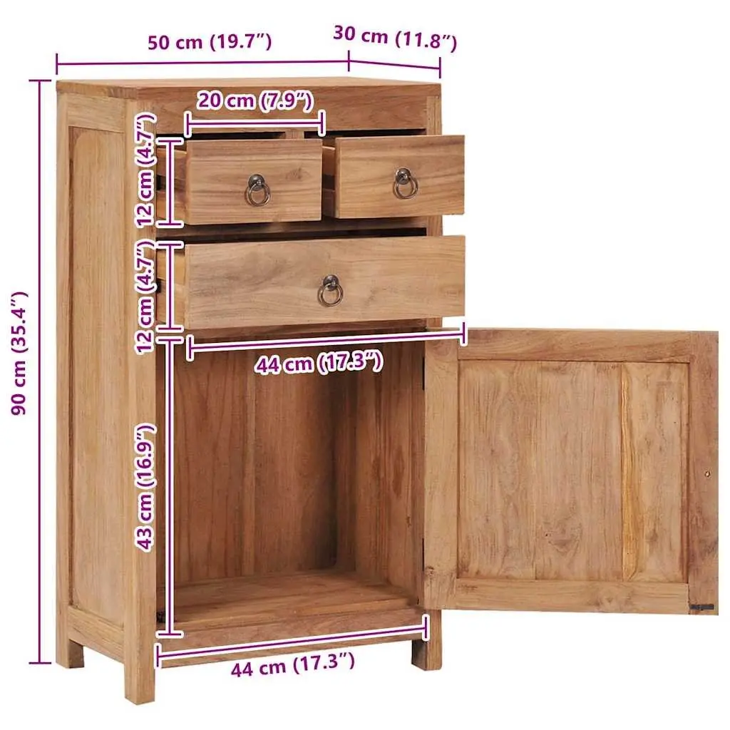 Sideboard Cabinet Rustic Colonial 50x30x90 cm Solid Teak Wood Storage Buffet