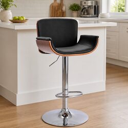 Contemporary Black Faux Leather Bar Stool with Footrest