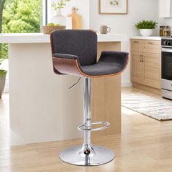 Grey Fabric Padded Seat Bar Stool with Wooden Frame