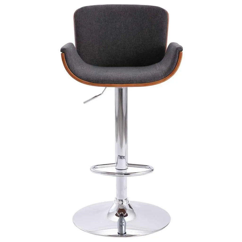 Bar Stool Grey Fabric Padded Seat Wooden Frame Metal Footrest Gas Lift Height