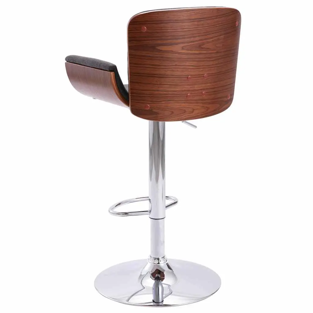 Bar Stool Grey Fabric Padded Seat Wooden Frame Metal Footrest Gas Lift Height