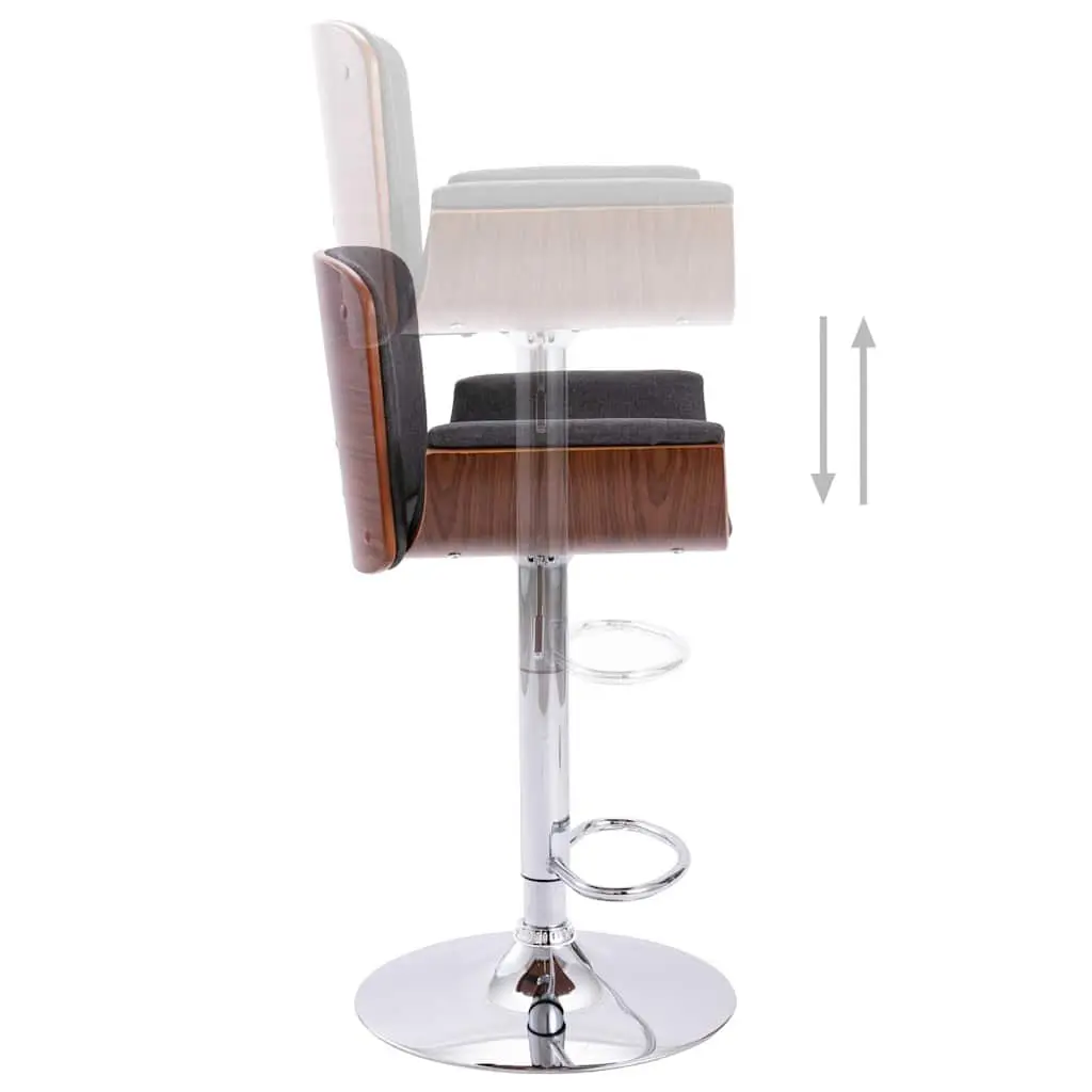 Bar Stool Grey Fabric Padded Seat Wooden Frame Metal Footrest Gas Lift Height