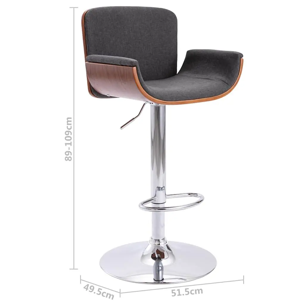 Bar Stool Grey Fabric Padded Seat Wooden Frame Metal Footrest Gas Lift Height