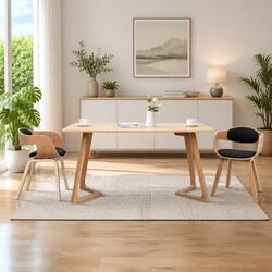 Set of 2 Bent Wood Dining Chairs with Faux Leather Seat